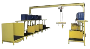 Overhead crane for forklift battery extraction for electric sit down lift trucks